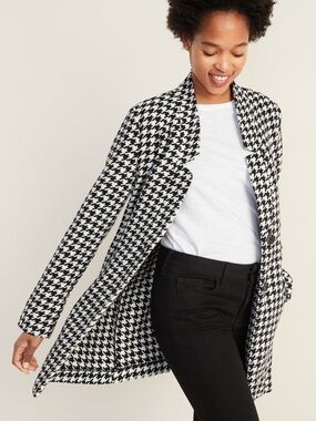 Old Navy Houndstooth Trench Coat - Black & White